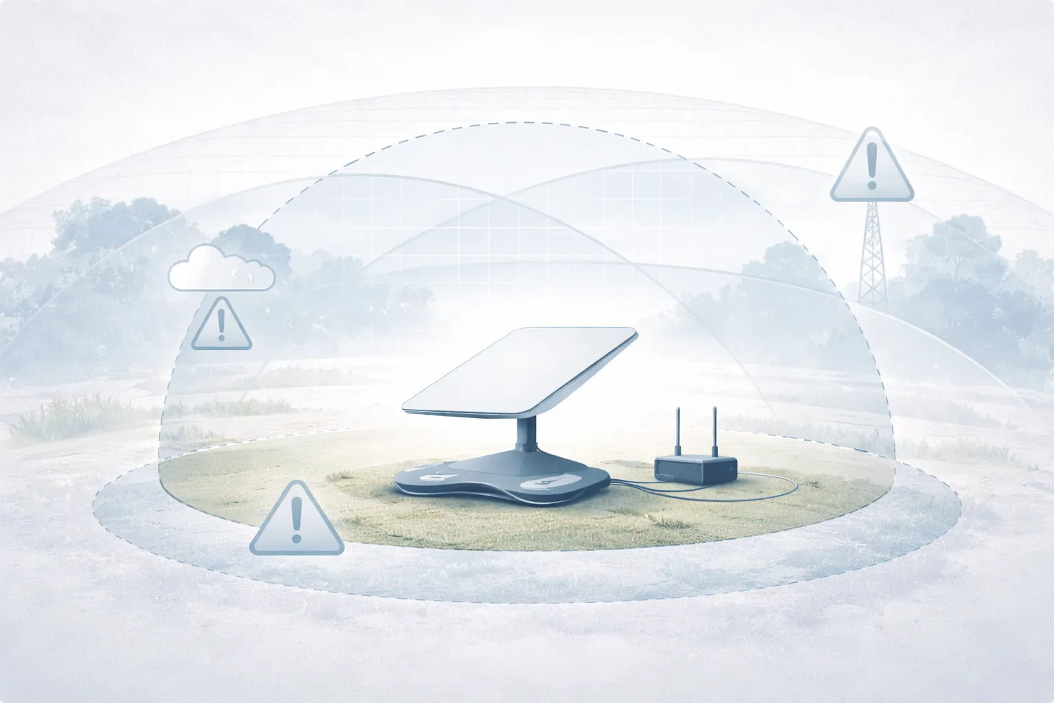 Иллюстрация, показывающая ограничения спутникового интернета Starlink: зона покрытия, контроль использования и технические требования без рекламных элементов